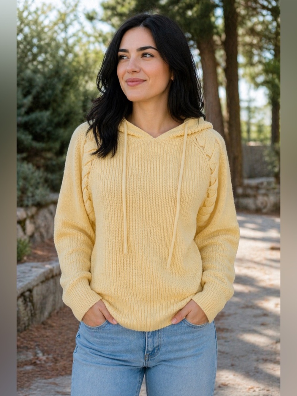 Vigoss Pale Yellow Knit Hoodie Sweater 🌼